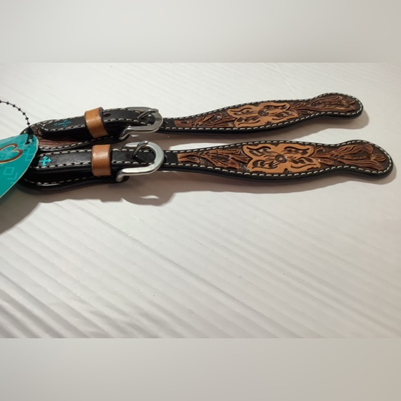 NWT Weaver Turquoise Cross Ladies Floral Tooled Horse Spur Straps - Picture 5 of 5